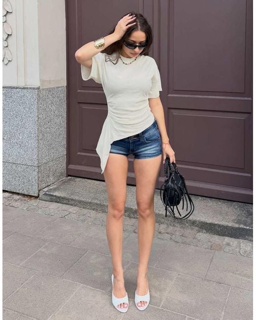 Bershka White Short Sleeve Ruched T-shirt