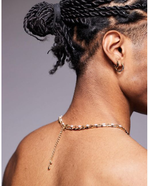 ASOS Natural Festival Pearl And Chain 2 Pack Necklace for men