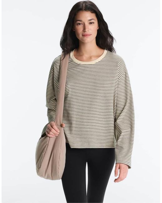 Oysho Gray Double Stripe Cotton Blend Long Sleeve T-Shirt
