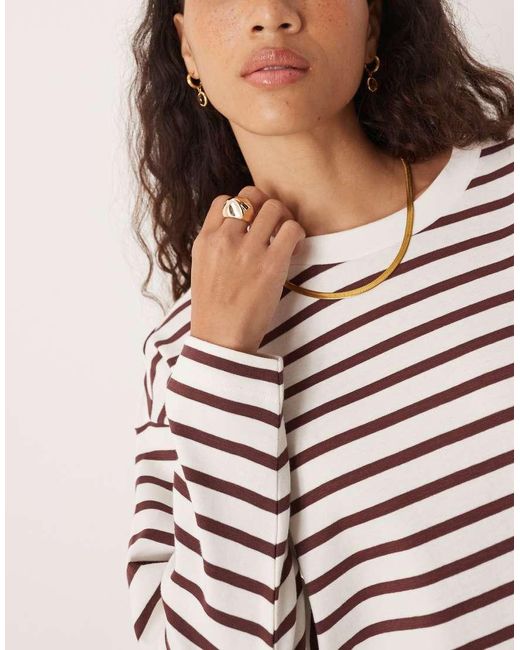 T-Shirt A Maniche Lunghe Bianca E Marrone A Righe di Vila in Brown