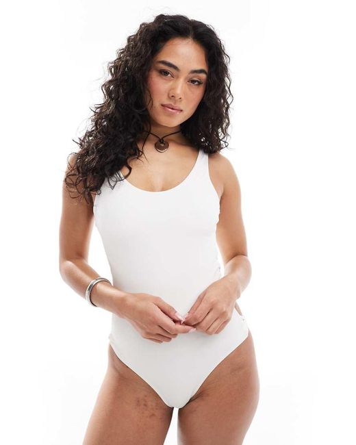 Monki White Mix And Match Cut Out Swimsuit With Bow Details