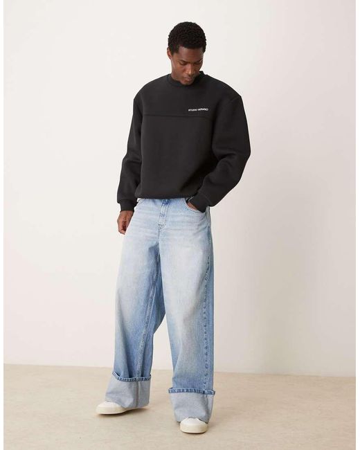 Sudadera Negra Extragrande Con Estampado "Studio Verano" Y Sisas Caídas De Tejido Efecto Neopreno De ASOS de hombre de color Black