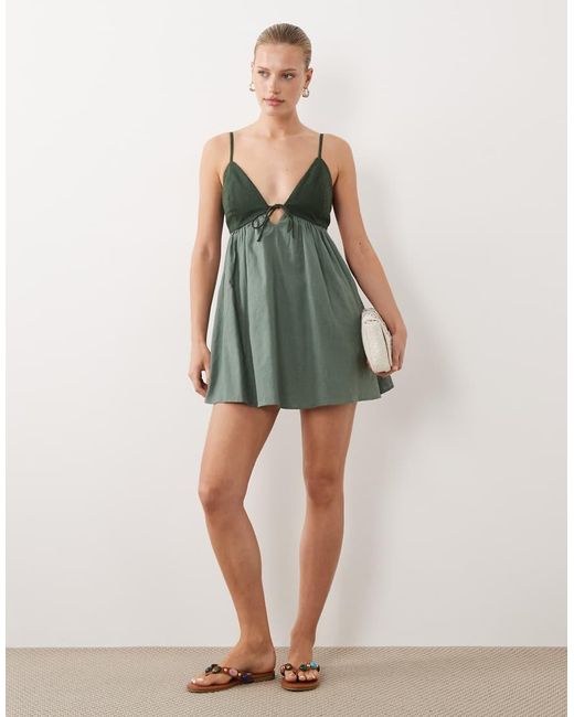 Abercrombie & Fitch Green Strappy Flowy Mini Dress Skort With Built