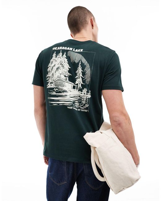 T-shirt scuro con stampa di paesaggio lacustre sulla schiena di ASOS in Gray da Uomo