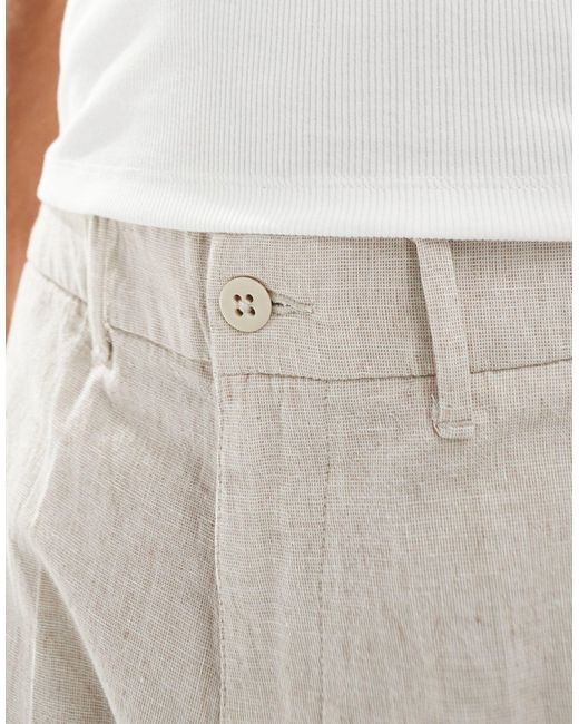 Malone - pantalon baggy à pinces en lin mélangé - beige Abercrombie & Fitch pour homme en coloris White