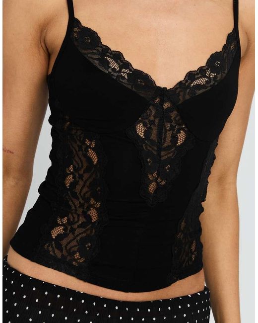 Princess Polly Black Rhiara Jersey All Over Lace Detail Cami Top