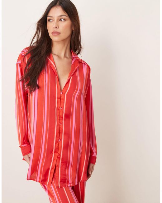 Free People Red Dreamy Days Satin Striped Pyjama Set