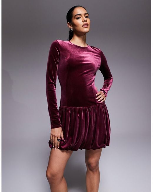 ASOS Purple – langärmliges minikleid aus samt