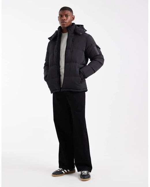 Brave Soul Blue Puffer Jacket With Detachable Hood for men