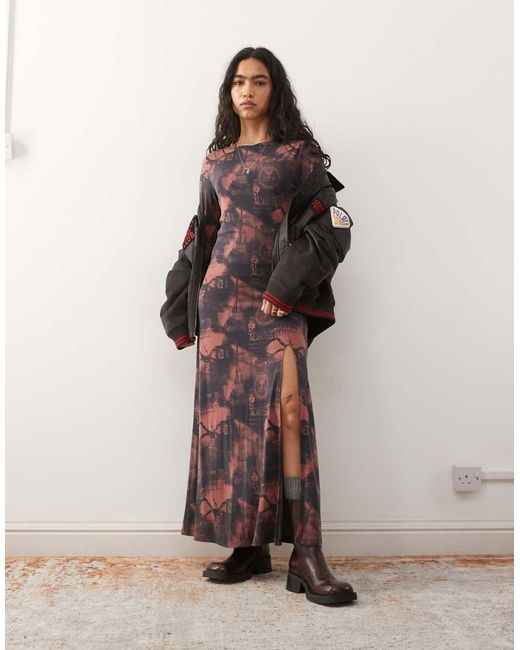 Reclaimed Vintage Multicolor X Stranger Things Slinky Maxi Dress With Split