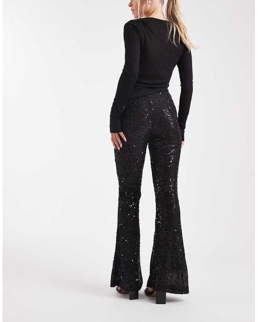 ASOS Black Asos Design Petite Wiggle Sequin Sheer Mesh Flare Trouser