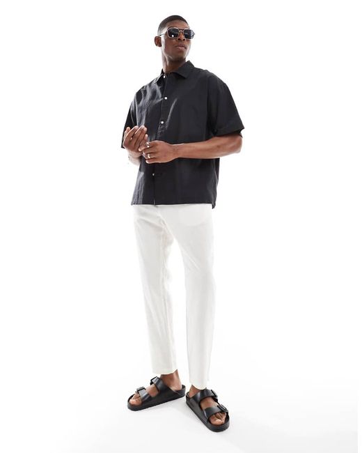 Camisa Negra Extragrande De Mezcla De Lino De Jack & Jones de hombre de color Blue