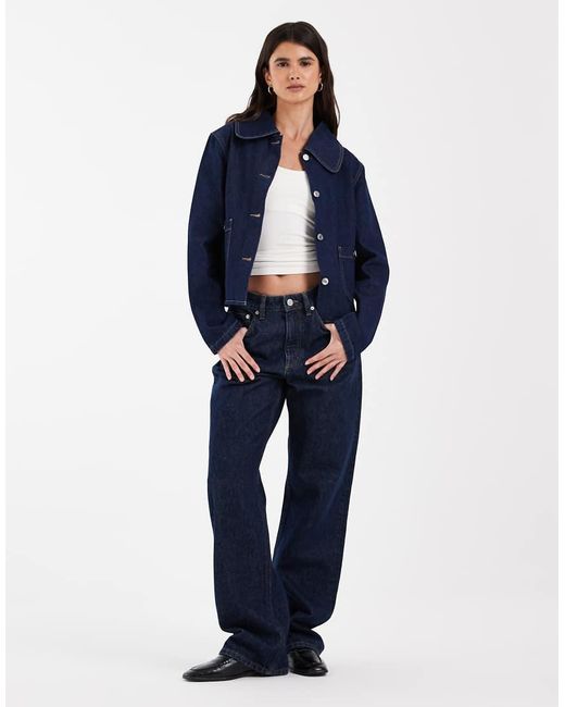 ONLY Blue Denim Jacket With Oversized Collar