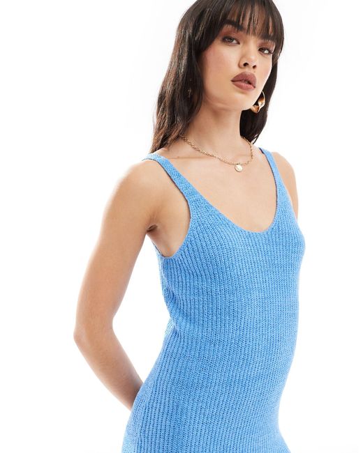 ONLY Blue Open Knit Midi Dress