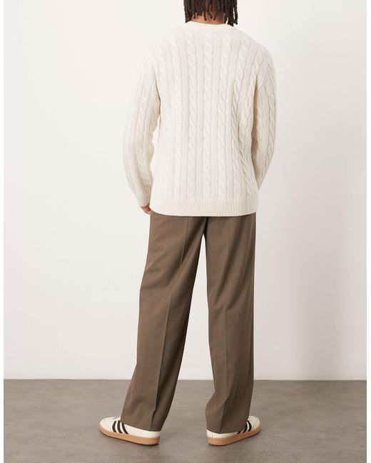 ASOS Natural Smart Wide Leg Trousers With Front Pleat for men