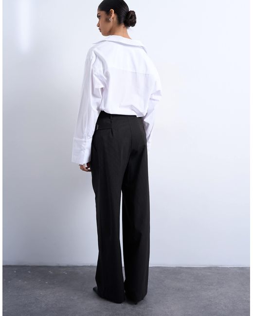 TOPSHOP Gray Co Ord Subtle Pinstripe Low Rise Buckle Detail Trouser