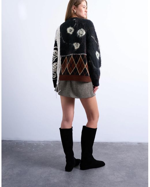 TOPSHOP Black – patchwork-pullover mit verschiedenen strickmustern