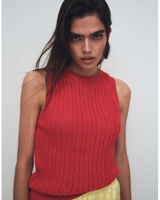 Mango Red Knitted Sleeveless Top