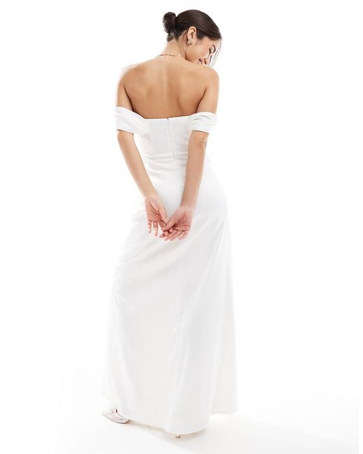 TFNC London White Drop Shoulder Satin Corset Maxi Dress