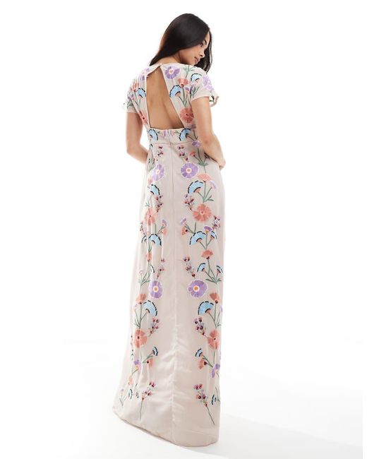 Maya Multicolor Embroidery & Faux Button Front Maxi Dress