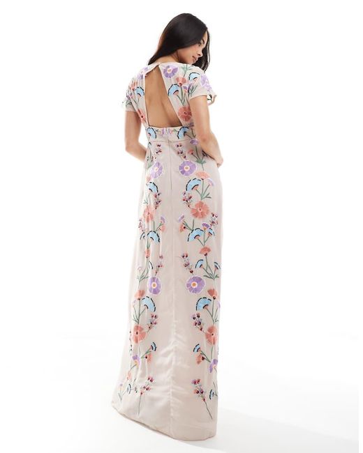 Maya Multicolor Embroidery & Faux Button Front Maxi Dress