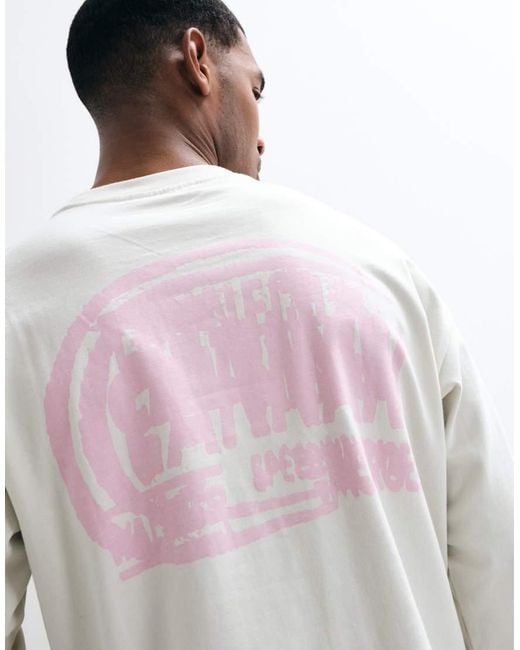 Weekday White Oversized Long Sleeve T-shirt With Pink Graphics for men