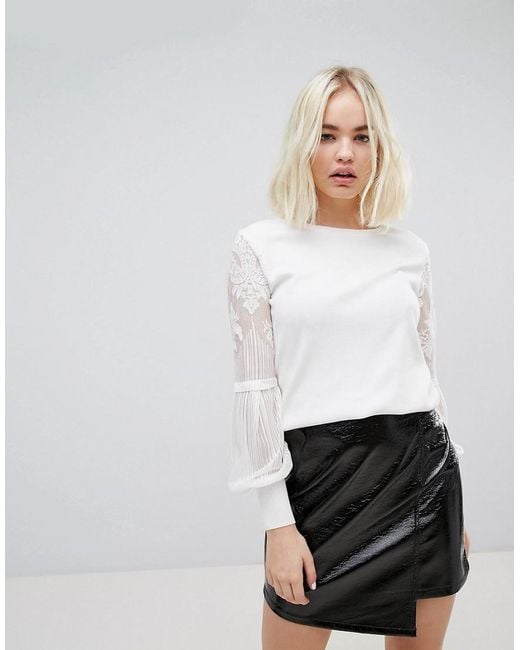New Look White Lace Sleeve Jumper