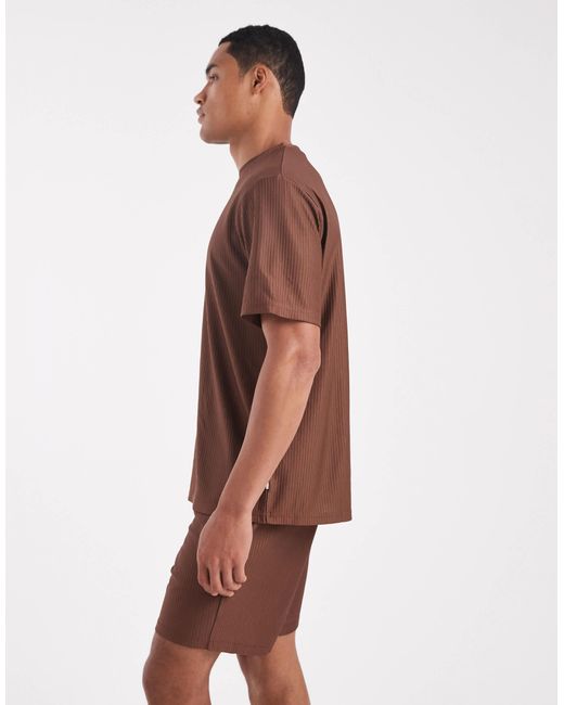 Only & Sons Brown Plisse Pull On Short Co-Ord for men