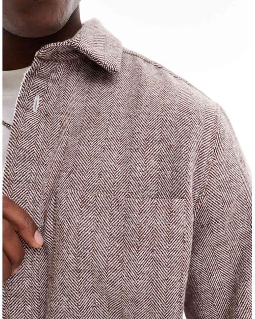 ASOS Overshirt Met Visgraatmotief En Patch-Zak in het Gray voor heren