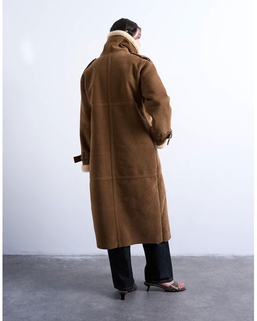 TOPSHOP Multicolor Longline Aviator Jacket With Faux Shearling