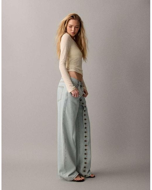 Lioness Blue Penny Asymmetric Button Detail Relaxed Leg Jeans