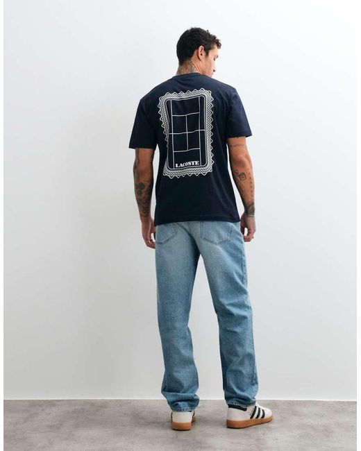 Lacoste Blue Classic Fit Graphic Logo T-shirt With Back Print for men