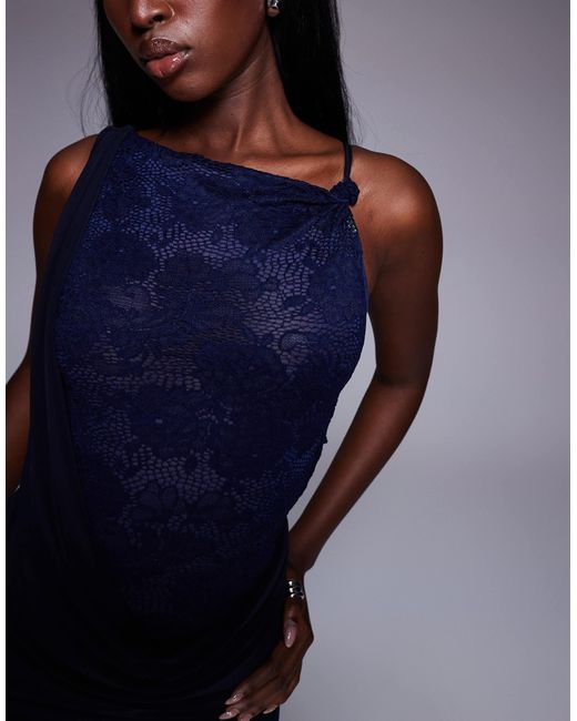 ASOS Women's Blue High Neck Lace Paneled Draped Maxi Dress ASOS Women's Blue High Neck Lace Paneled Draped Maxi Dress