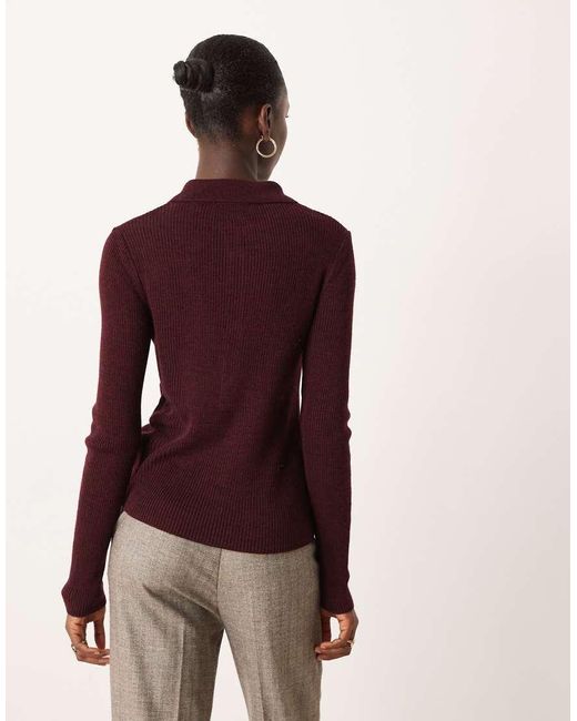 Mango Red Wool Mix Long Sleeve Knitted Polo Top