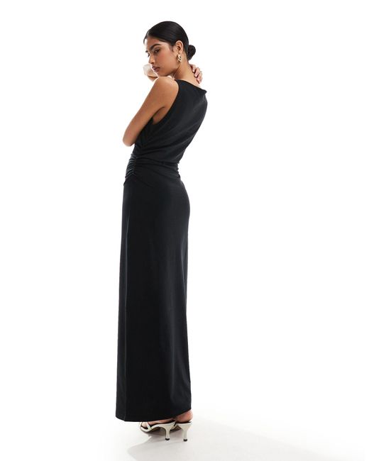 ASOS Black Boat Neck Maxi Dress With Ruched Sides