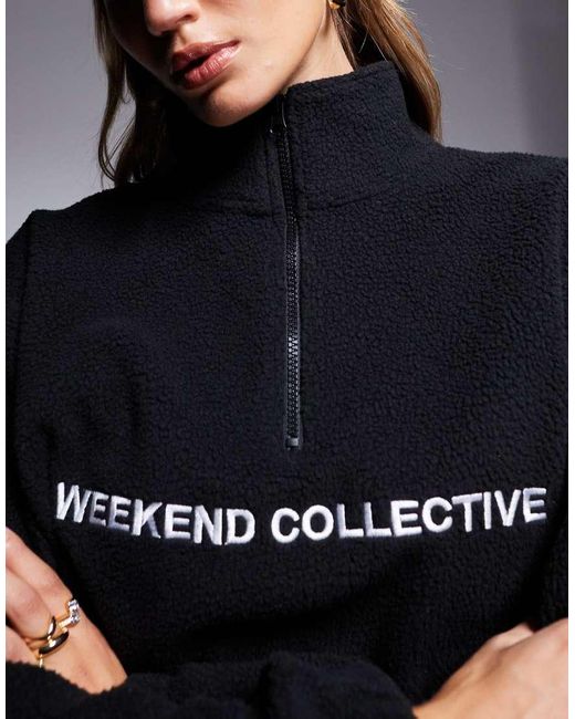 ASOS Blue Weekend Collective Half Zip Borg Fleece With Logo