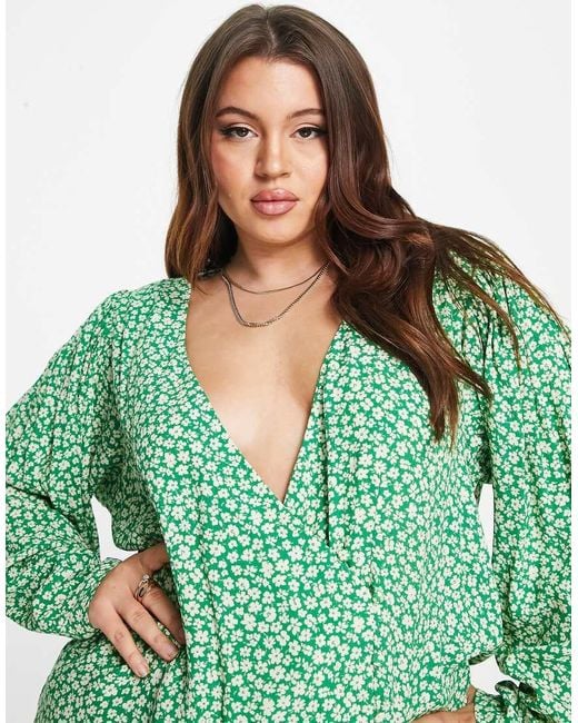 Mango Green Curve V Neck Blouse