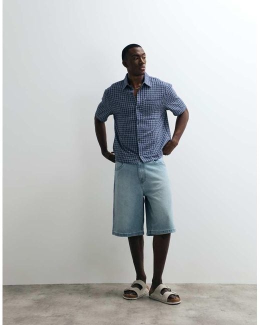 Hollister Blue Boxy Cropped Short Sleeve Shirt for men