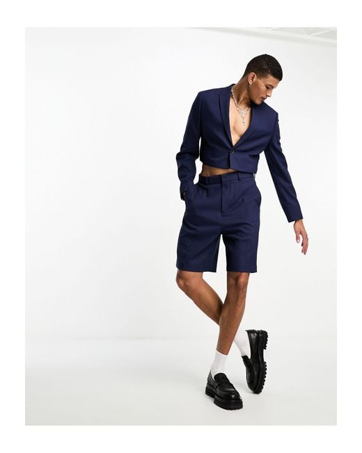 ASOS Blue Wide Suit Shorts for men