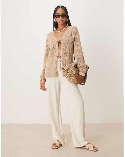 ASOS Natural V Neck Tie Front Cardigan
