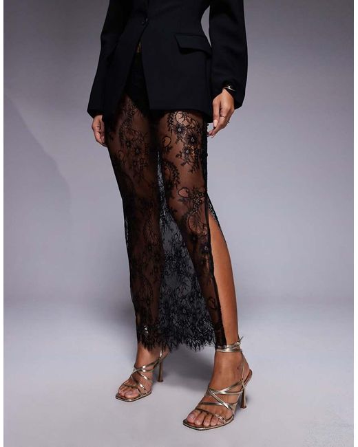 ASOS Blue Delicate Sheer Lace Maxi Skirt