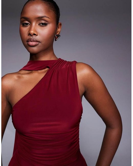 Kaiia Exclusive Double Layered Slinky One Shoulder Scarf Detail Skater Mini Dress