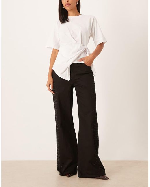 Vaqueros Negros Con Abalorios En Los Laterales De 100% Algodón Samantha De Mango de color White