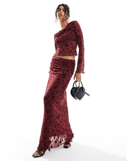 ASOS Maxi Rok Met Geflockte Bloemen in het Red
