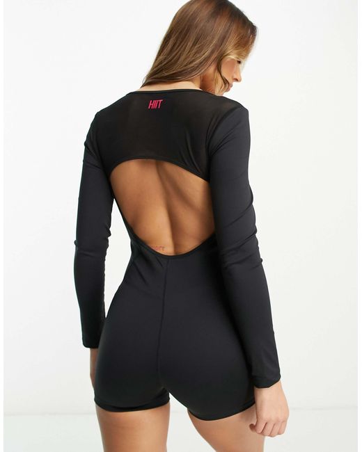 HIIT Black Bodysuit With Contour Mesh Panels