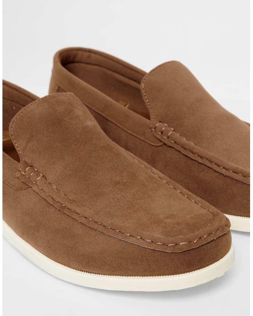 Threadbare Brown Faux Suede Slip On Loafers for men