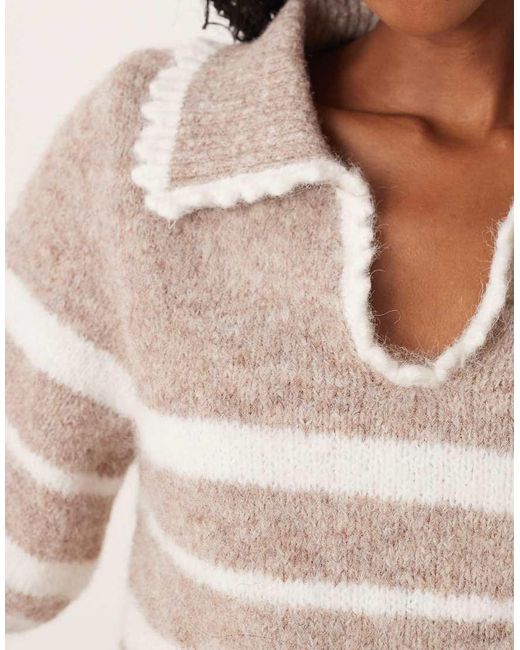 ASOS Natural Short Sleeve Frill Detail Knitted Polo