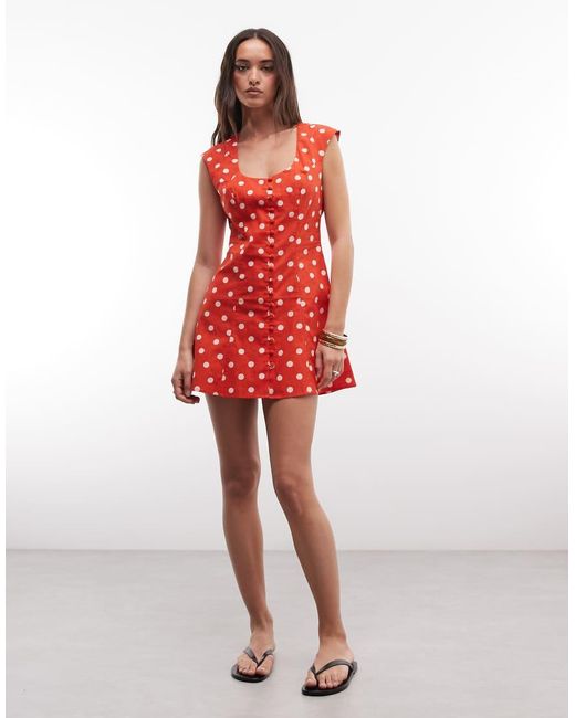 ASOS Red Square Neck Button Down Mini Sundress