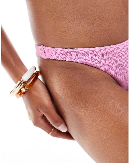 ASOS Charlene Textured Florida High Leg Bikini Bottom Light
