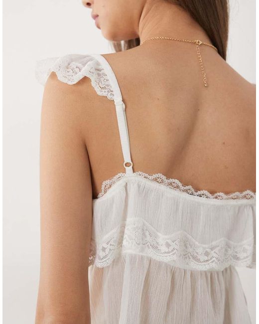 Miss Selfridge White Chiffon Lace Trim Tie Front Cami